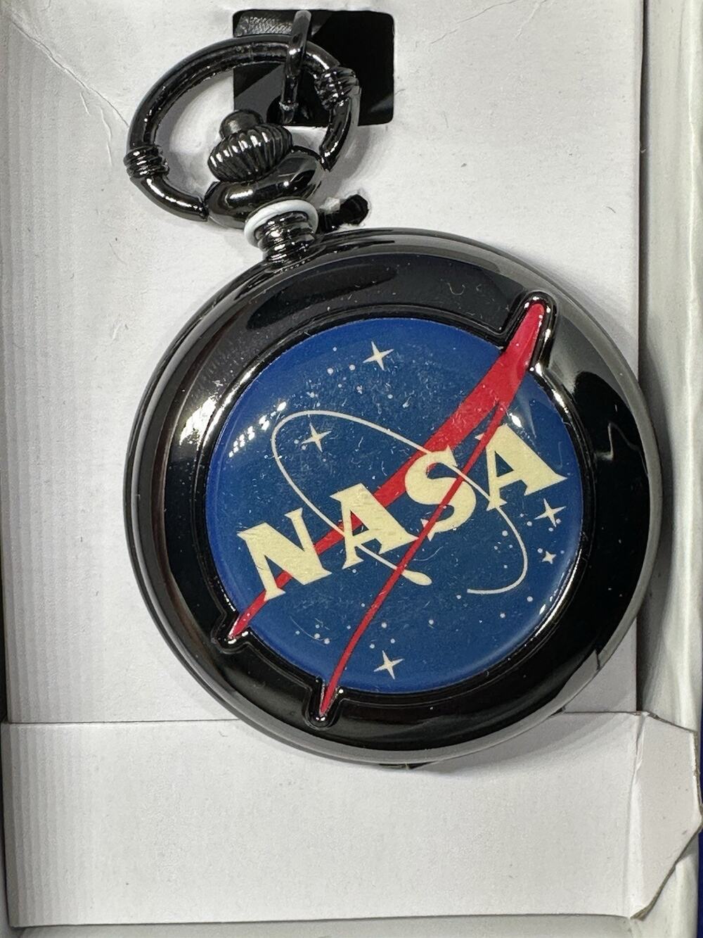 NASA Pocket Watch 2018 Accutime Black Metal w/ Chain Original Box